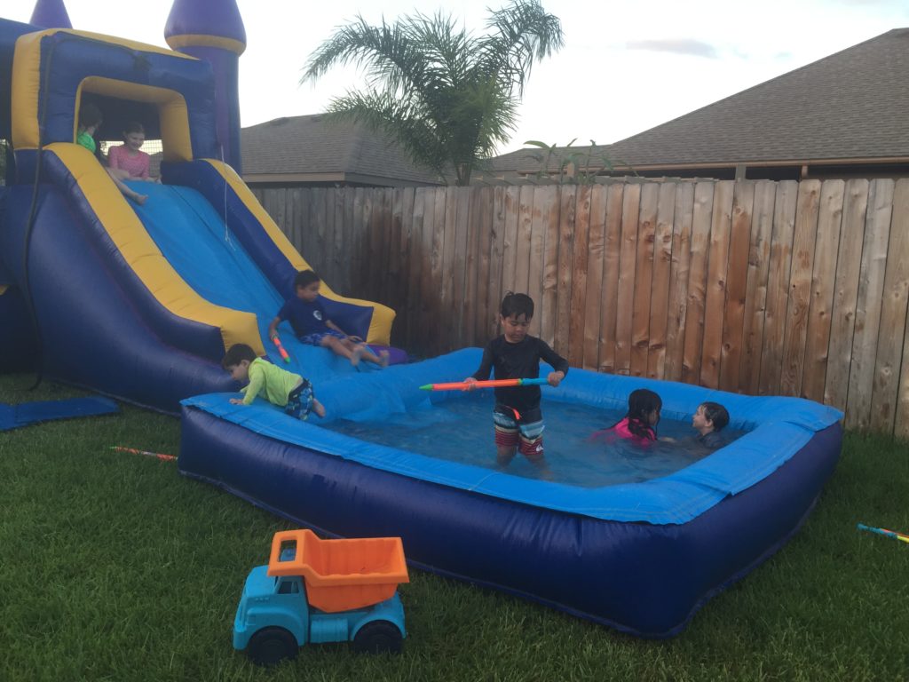 bounce house with pool spring