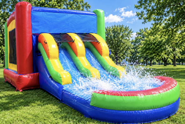 Double Lane Combo Bouncy House with Slide - WET WITH POOL - Kid Size